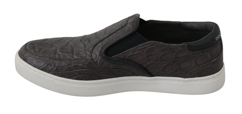 Dolce & Gabbana Gray Leather Flat Caiman Mens Loafers Shoes